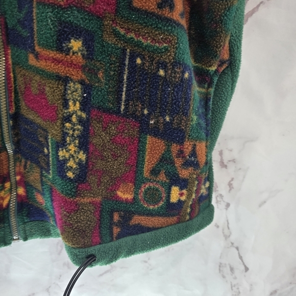 Banff National Park Vest Mens Large Green Red Vintage Zip Fleece 90s Canada - Picture 4 of 9